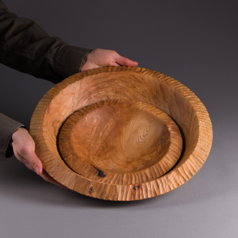 Set Saladier et bol en frêne massif sculptés – Image 2