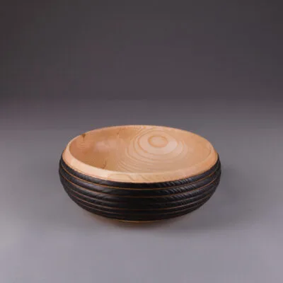 Saladier en frêne massif texture cordée shou sugi ban