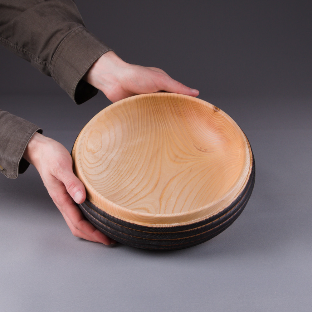 Saladier en frêne massif texture cordée shou sugi ban – Image 3
