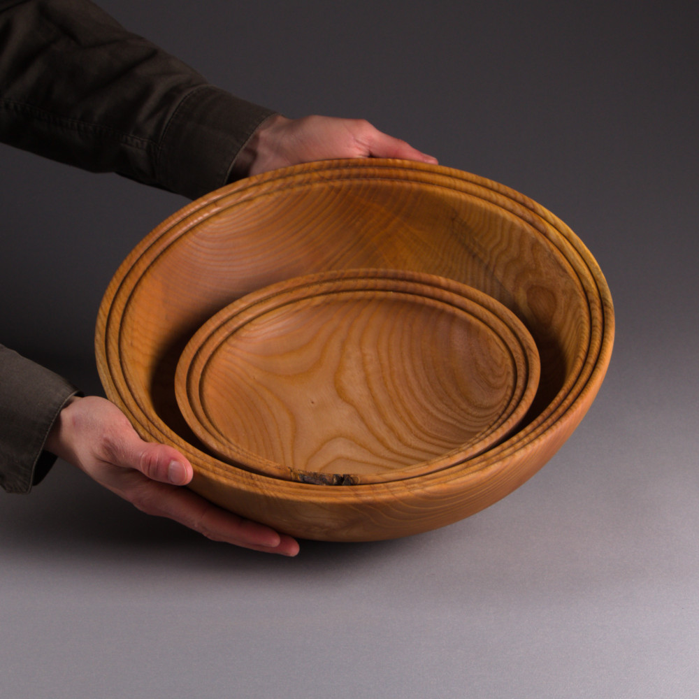 Set Saladier et bol en frêne massif texture cordée – Image 3