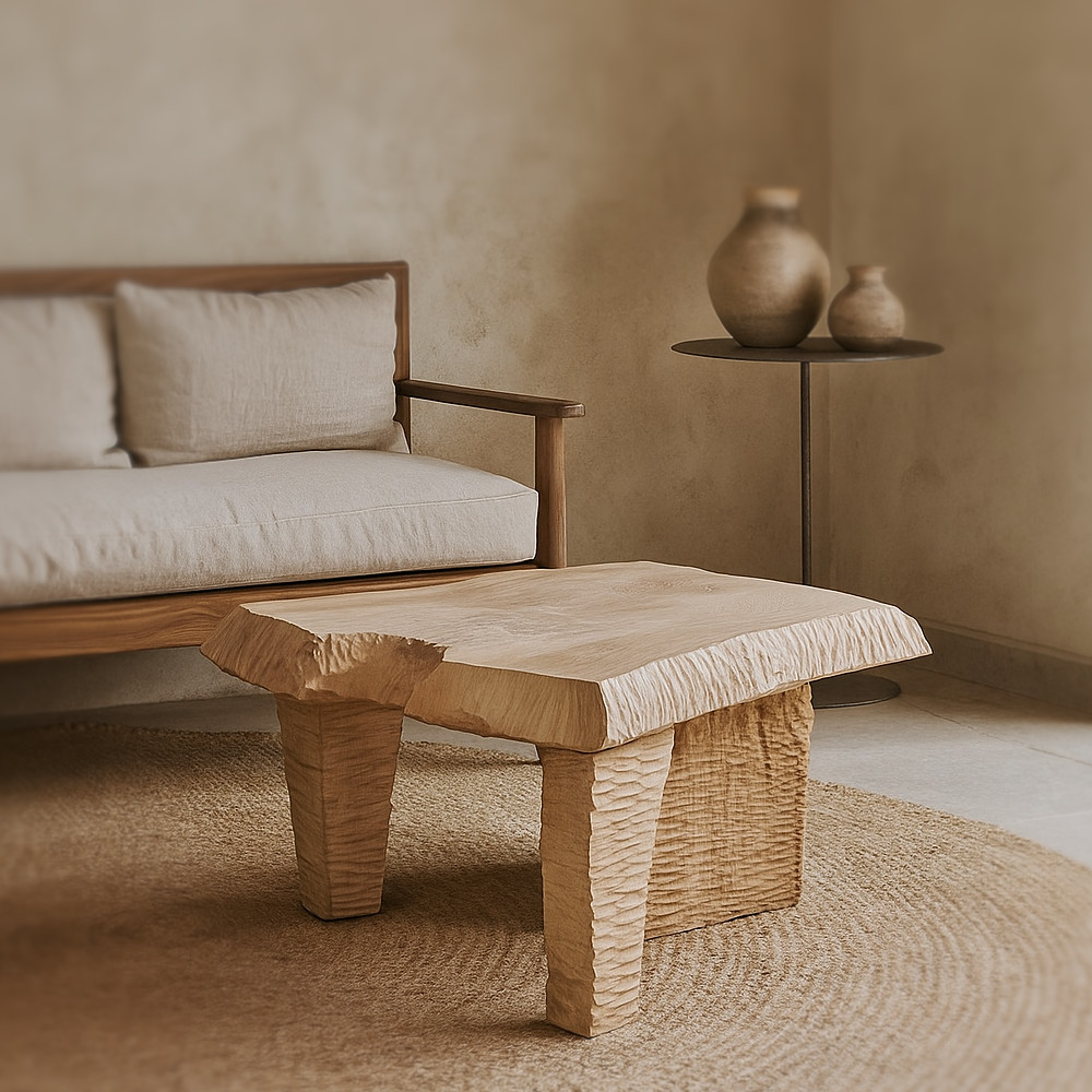 Table basse Wabi-Sabi en frêne massif sculpté – Image 7