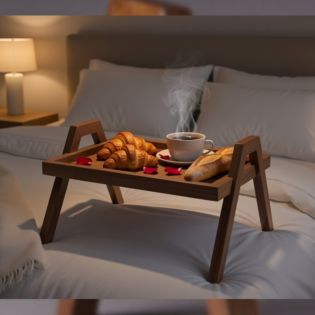 Plateau petit déjeuner au lit en noyer massif – Image 4